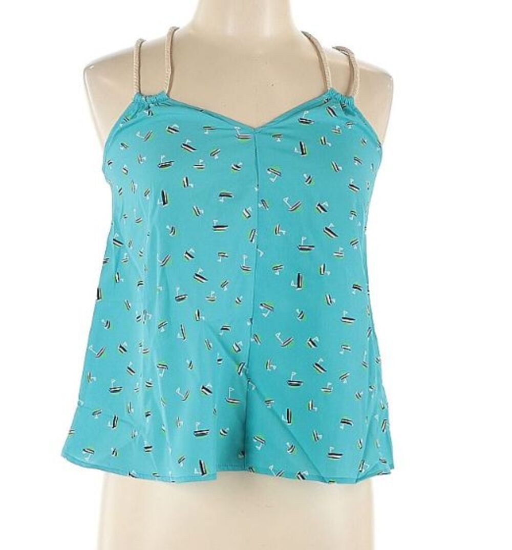 Women's Large Sleeveless Top Cami Mustard Seed Halter Neckline Blue NWT
